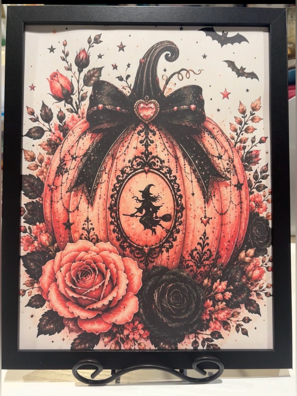 Halloween Pumpkin Witch Art Print framed 8x10